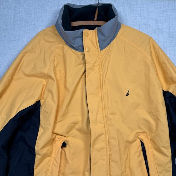Vintage Nautica Reversible Jacket Yellow Navy Fleece Shell Zip Front Size XXL - Picture 2 of 14